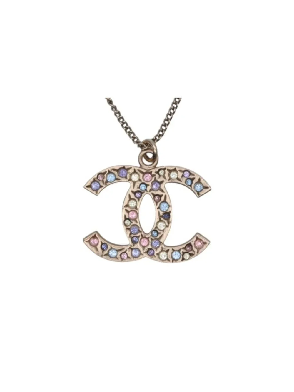 Chanel CC Logo Stone Necklace Metal Multicolor Gold